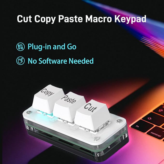 Copy Keyboard, Cut Copy Paste Keypad, One Handed Macro Keypad, Programmable Mechanical Keyboard for Working and Gaming, Shortcut Keyboard for PC, MAC, Laptop (White)