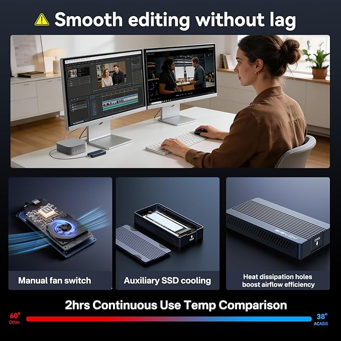 ACASIS 40Gbps M.2 NVMe SSD Enclosure, with Cooling Fan, M.2 Enclosure Compatible with Thunderbolt 4/3,USB4/USB3.2/3.1/3.0/2.0, TBU 405 Pro for M1 M2 Pro/Max Support 2280/2260/2242/2230 (TBU405 Pro)