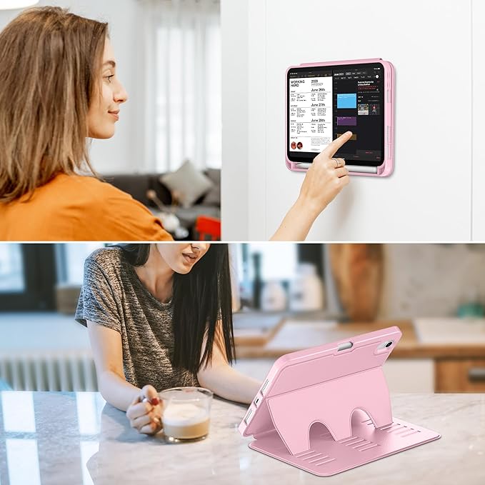 VIKESI Case for iPad mini 7 (A17 Pro) and iPad mini 6,Multiple Angles Magnetic Stand Cover,Shockproof Soft Back,Pencil Holder,and Auto Sleep/Wake,Pink