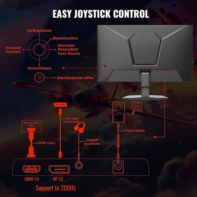 SANSUI 24 Inch Gaming Monitor 200Hz 1Ms FreeSync HDR 110% sRGB FHD 1080P Computer Monitor HDMI DP Ports Eye Care Frameless VESA Mount Cable Management (ES-G24F4L HDMI Cable Included)