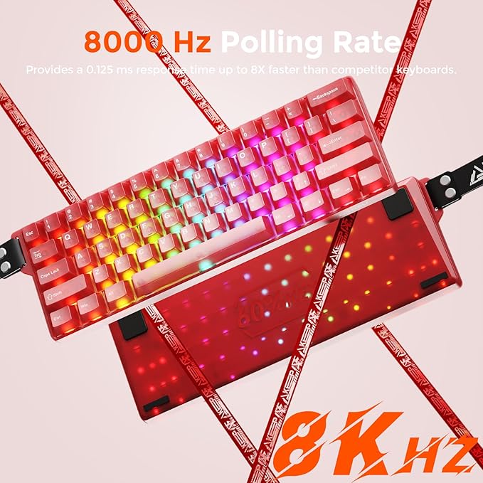 DAREU COOL60 60% Hall Effect Gaming Keyboard with Magnetic Switch, SOCD, 0.01mm Actuation Adjustable Rapid Trigger,8000 Hz Polling, Frosted Transparent Keycaps, Hot-swap, RGB Backlit