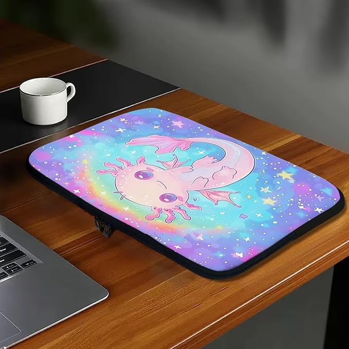 Cute Axolotl Laptop Sleeve for Teen Girls - 13 inch Rainbow Laptop Accessory with Versatile Uses - Ideal Gifts for Holidays - Galaxy Purple