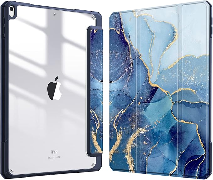 Fintie Hybrid Slim Case for iPad Air 3rd Generation 10.5" 2019 / iPad Pro 10.5 Inch 2017 - [Built-in Pencil Holder] Shockproof Cover with Clear Transparent Back Shell (Ocean Marble)