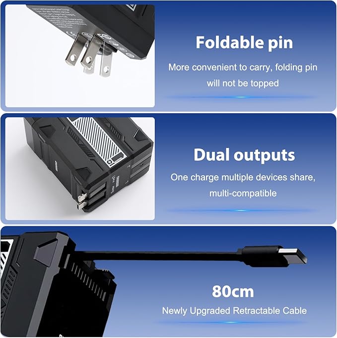 2 in 1 GaN Charger 120w, New Scalable Retractable 120w Fast Charger Module, All in 1 Foldable Charging Adapter Wall Plug for Phone, Tablet, Laptops (Orange)