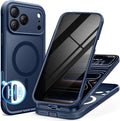 BERFY for iPhone 17 Pro Case, Compatible with MagSafe, Built-in Privacy Screen Protector, Camera Protection, Shockproof Full Body Phone Case 6.3", Translucent Deep Blue