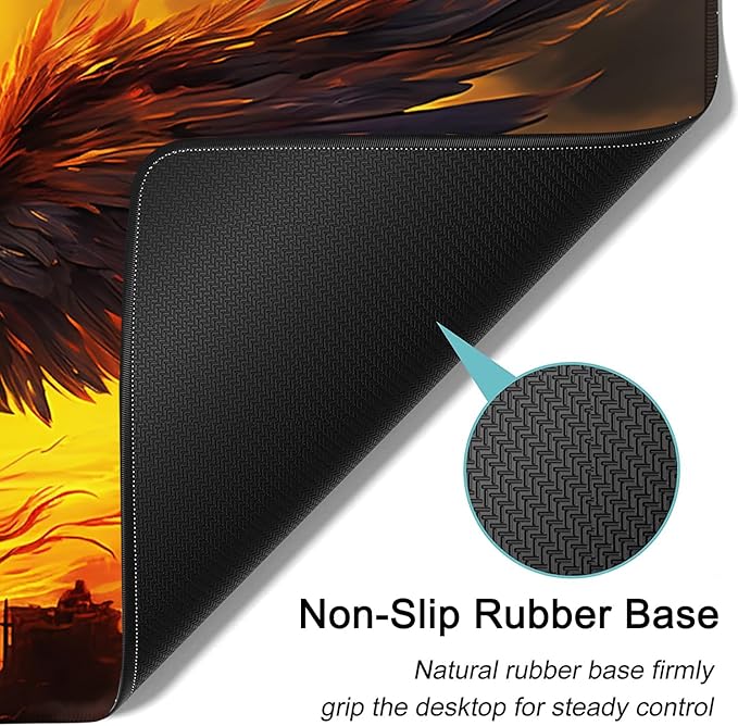 Large Mouse Pad, 31.5 x 11.8in Extended Gaming Mouse Pad with Stitched Edges, XXL Mousepad Protector Non Slip Rubber Base for Office and Home Writing Mat, Anime Phoenix Bird Pattern Desk Mat