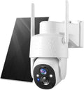 GMK Solar Security Cameras Wireless Outdoor, 2K Pan Tilt 360° View Battery Powered 2-Way Talk Outdoor Camera Wireless 3MP PTZ WiFi Surveillance Cam Cloud/SD Storage Color Night Vision Spotlight/Siren