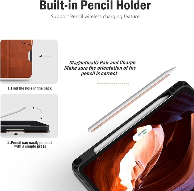 Antbox Case for iPad Pro 11 inch 4th Generation (2022)/3rd/2nd/1st Gen Vegan Leather with Pencil Holder Auto Sleep/Wake Function iPad Pro 11 Cover (Brown)