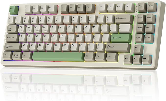 Kisnt KN85 Wireless Mechanical Gaming Keyboard, 75% Layout with RGB Backlit, Custom Hot Swappable, Creamy Sound, Bluetooth/2.4GHz/USB-C Compatible with Windows/Mac/PC (Industrial Gray,Linear Switch)