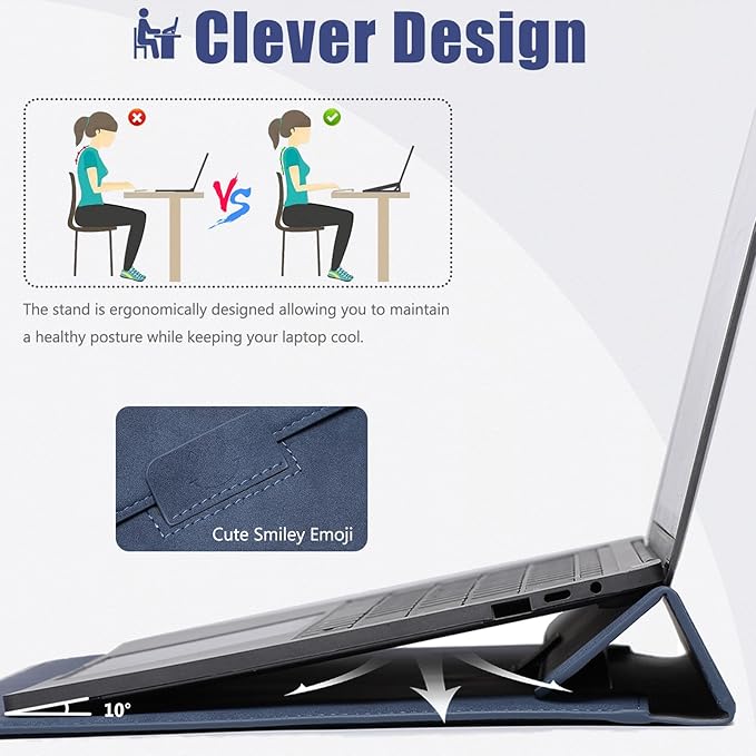 HYZUO 13 Inch Laptop Case Sleeve with Stand for 2026-2018 MacBook Air 13 M5 M4 M3 M2 M1, 2026 13" MacBook Neo, 2026-2016 MacBook Pro 13 M2 M1, iPad Pro/Air 13, Surface Pro 12-3, XPS 13, Navy Blue
