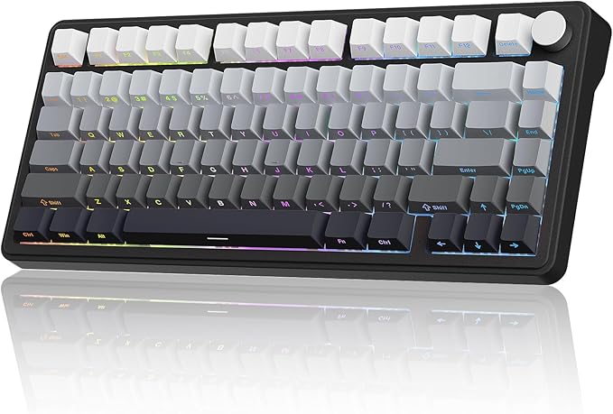 M75 Mechanical Keyboard,75% Gasket Hot Swappable,RGB Backlit,Side Printed PBT Keycaps,2.4Ghz/Bluetooth/USB-C Gaming Keyboards (White and Black)