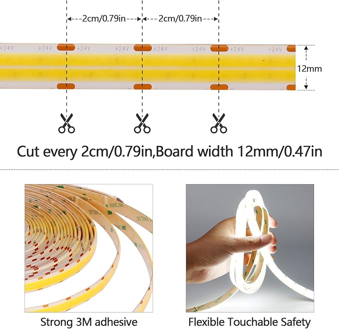 GOMING 32.8ft(10M) DC 24V Double Row COB LED Strip Light Cool White 6000K IP65 Waterproof 6000LEDs CRI 93+ 20000lm Uniform Glow Dotless Flexible LED Tape Lights for DIY Home Decor(No Power Supply)