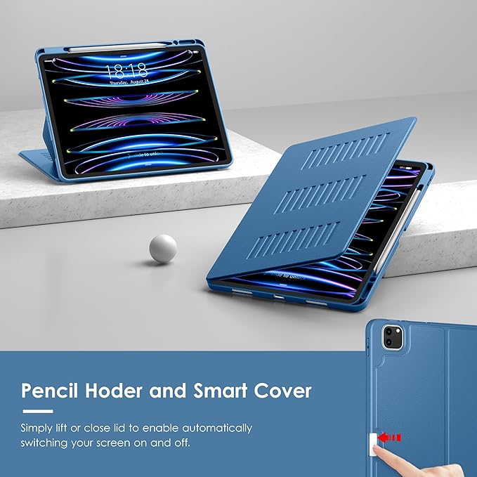 VIKESI Case for iPad Pro 12.9 6th / 5th / 4th / 3rd Generation Case 2022/2021/2020/2018,Multiple Angles Magnetic Stand Cover,Shockproof Soft Back,Pencil Holder,and Auto Sleep/Wake,Navy Blue