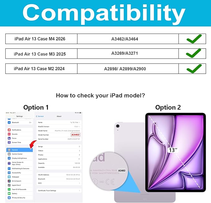 Case for iPad Air 13 Inch M4/M3/M2 (2026/2025/2024): Silicone Shockproof Case with Screen Protector - Stand - Handle - Shoulder Strap - Pen Holder- Purple