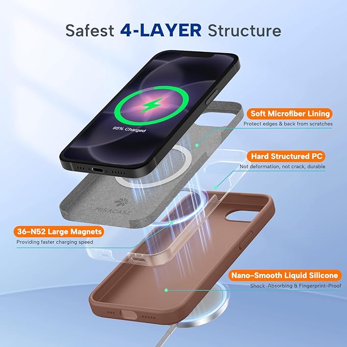 Miracase Magnetic for iPhone 17e Case & iPhone 16e Case, [Soft Anti-Scratch Microfiber Lining], Compatible with MagSafe, Silicone Shockproof Protection Phone Case for iPhone 17e/16e, Chocolate