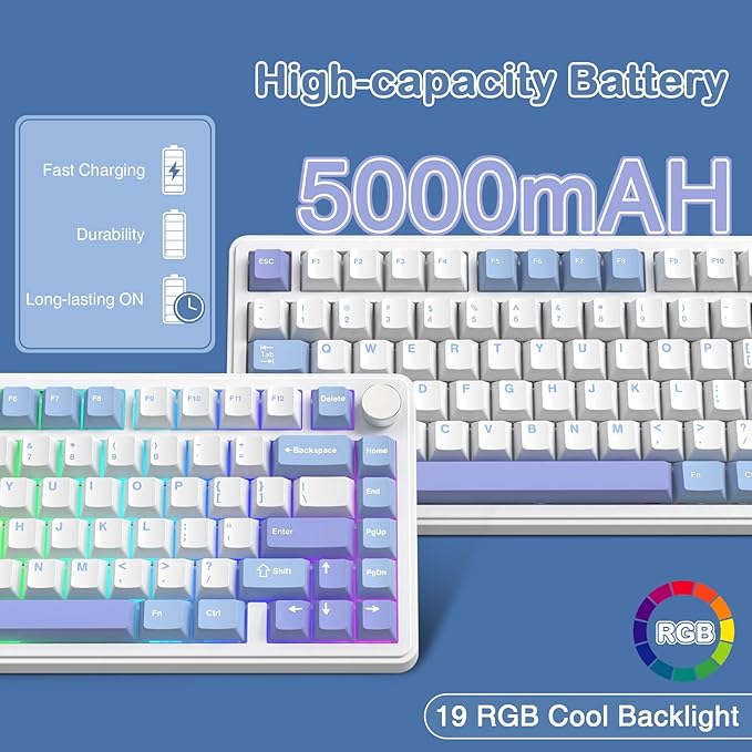 ATTACK SHARK X85 Wireless Gaming Keyboard with Knob Hot Swappable 75% Mechanical Keyboard Bluetooth/2.4GHz/USB-C PBT Keycaps Gasket RGB Coiled Cable Linear White Jade Switch Custom for Win/PC/MAC