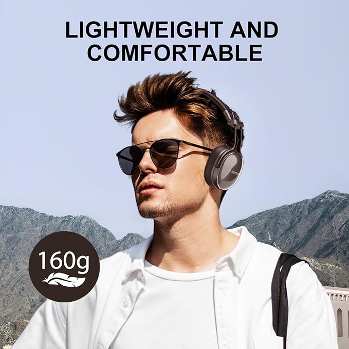 Active Noise Cancellation Wireless Bluetooth On-Ear Headphones:with - Hi Res Sound Up to 55H Battery Life, Lightweight, Comfortable, Foldable Design, for Home Office Travel, Dark Brown