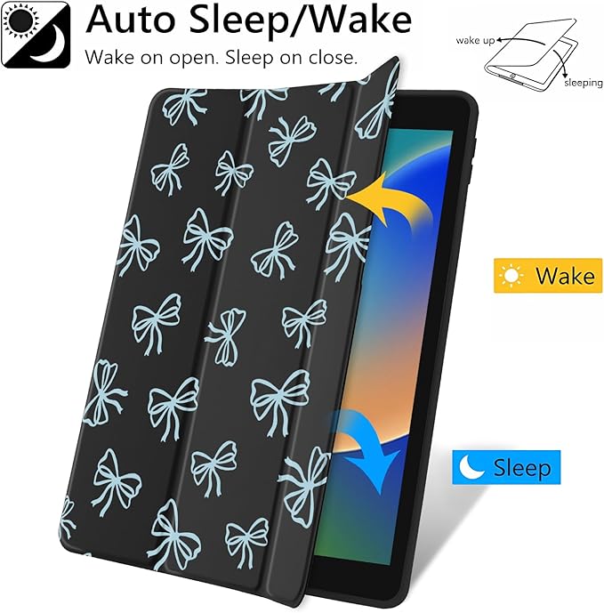 JOYLAND Blue Bow Pattern Case for iPad Pro 11-inch (M4) 2024 5th Generation,Clear Acrylic Hard Back Black Case with Pencil Holder Trifold Stand Tablet Cover (Model Number:A2836/A2837/A3006)