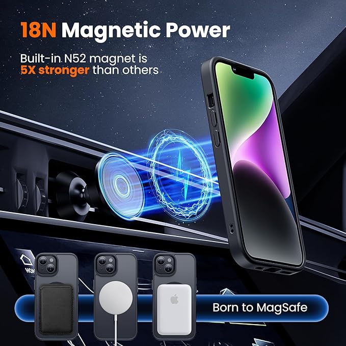 toushion 3 in 1 for iPhone 14 Case with MagSafe, Screen Protector*1 Camera Lens Protector*1,Matte Skin Feeling Back Cover Military-Grade Protection for iPhone 14 Phone Case 6.1 inch Matte Black
