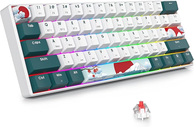 Fogruaden 60% Wireless Mechanical Keyboard, Hot Swappable USB-C Wired/Bluetooth Keyboard with RGB Backlit for Win/Mac, 61 Keys NKRO Gaming Keyboards, Double Shot PBT Keycaps(Red Switch, Forest)