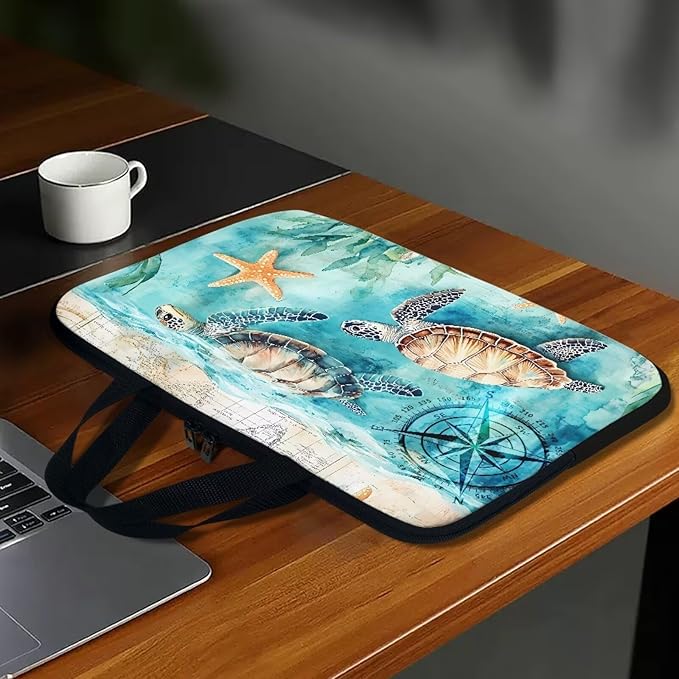 13 Inch Turtle Starfish Laptop Sleeve, Mens Womens Laptop Cover Computer Bag Tablet Carrying Case with Handle, Tote Bags Notebook Case Messenger Briefcase for Work Travel College