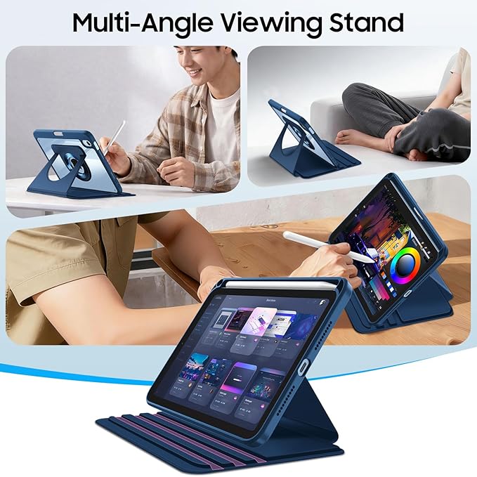 Fintie 360 Degree Rotating Case for iPad mini 7 (A17 Pro, 7th Generation) 2024 / iPad mini 6 (6th Gen) 8.3 Inch - Swiveling Protective Stand Clear Back Cover with Pencil Holder (Navy Blue)