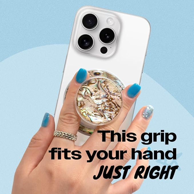 On The Grip Magnetic Phone Grip for MagSafe, Genuine Natural Crystal & Seashell Stone, Swappable Top, Strong Magnet Holder & Kickstand for iPhone 15 14 13 12 Pro Max Plus & MagSafe Cases (Leopard)