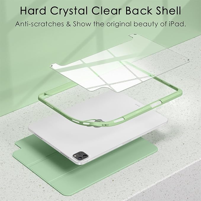 Soke Case for iPad Pro 12.9 Inch (6th/5th/4th/3rd Generation, 2022/2021/2020/2018) - Pencil Holder + Auto Sleep/Wake + Camera Protection, Transparent Shockproof Back Cover,Matcha Green