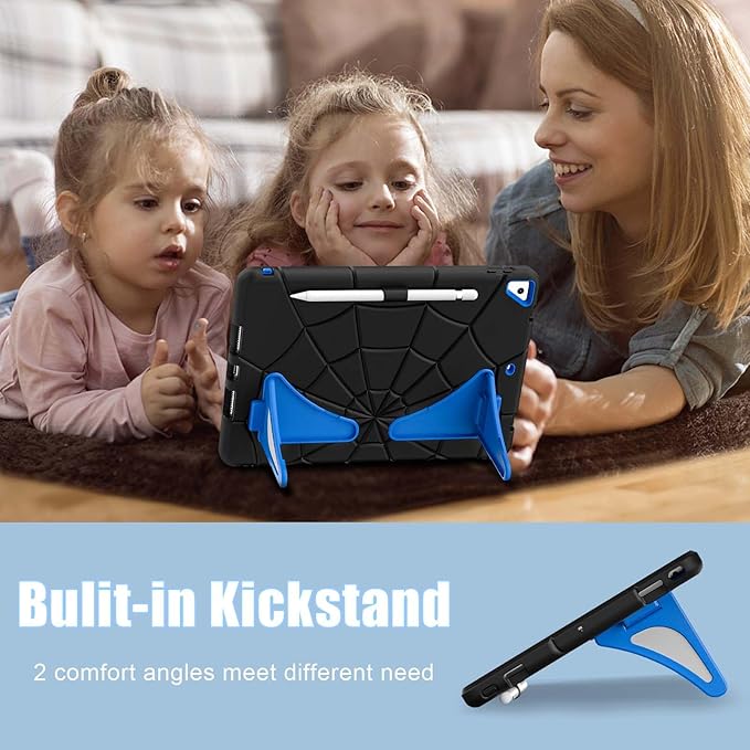 AKABEILA Compatible with Apple iPad 10.2 7th 8th 9th(2019/2020/2021) Tablet Case，Lightweight Shockproof Rugged Protective Cover with Kickstand for Kids Children Boys Babies Black Blue