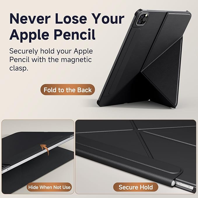 Magnetic Case for iPad Air M3/M2 13 Inch & iPad Pro 12.9 (3/4/5/6th Gen) 2022/2021/2020/2018, Stain-Resistant Slim Folio with Portrait/Landscape Stand, 4 Adjustable Angles,Cover Auto Wake/Sleep, Black