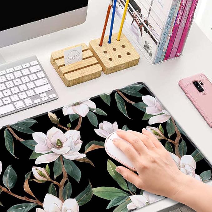 Floral Desk Mat Dark Vintage Aesthetic Desk Pad Flowers Black White Green Extended Mouse Pad Large Gaming Mousepad XL Laptop Computer Mouse Keyboard Mat 31.5 x 11.8 in for Office Desk Decor