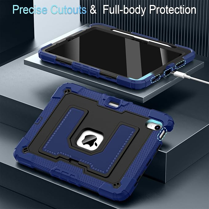 for iPad Air 11 Inch M4 (2026) /M3 (2025) /M2 (2024) iPad Air 5th/4th Generation Case 10.9 Inch (2022/2020),Military Grade Shockproof iPad Air Case 11 Inch with Pencil Holder, Navy Black