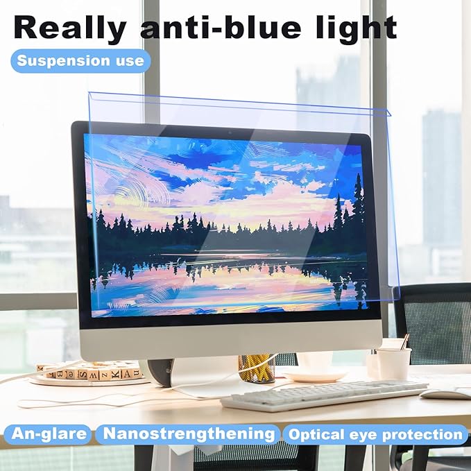 Anti Blue Light Screen Filter, Universal Blue Light Blocking Screen Protector Panel for 23, 23.6, 23.8, 24 inches Diagonal Desktop Computer LED PC Monitor- Widescreen Monitor Frame Hanging Type