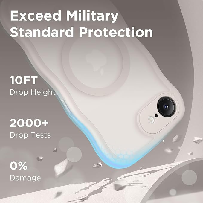 CAPRARO for iPhone 16e Case for Women Girls, Upgraded [Full Camera Protection] [Compatible with MagSafe] Cute Wave Translucent Matte Phone Case for iPhone SE 4 6.1-Inch, Stone