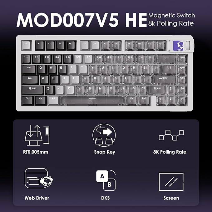 Akko MOD007 V5 HE Wired Rapid Trigger Gaming Keyboard Quick Release Aluminum Wired Keyboard with Personalized Screen Aluminum Plate White, Astrolink Switch