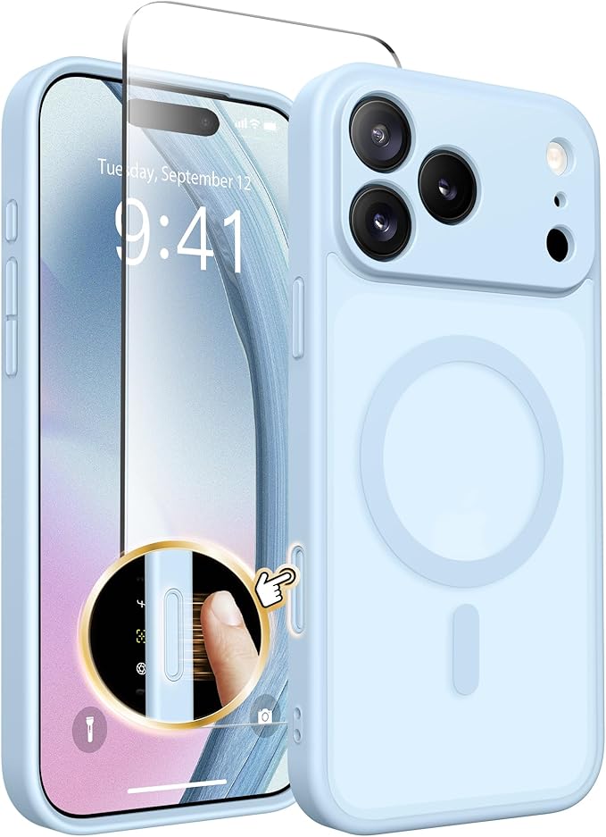 CAPRARO Magnetic for iPhone 17 Pro Max Case, Upgraded [Full Camera Protection] [Compatible with MagSafe] Protective Translucent Matte Women Girl Phone Case Cover, Light Blue