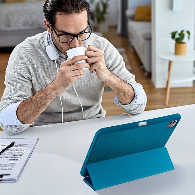 Kidopire New Compatible with iPad Pro 11 Inch Case (M4 2024/M5 2025) with Pencil Holder, Smart Cover with Protective Trifold Stand & Soft TPU Back, Auto Wake/Sleep, Support Pencil Pro, Peacock Blue