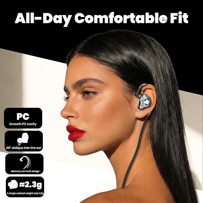 in Ear Monitor Headphones, HiFi IEM Wired Earbuds, Deep Bass Sound Isolating Earphones with USB C to 3.5mm Adapter and Detachable 2 Pin Cable for Singer/Musicians/Drummers