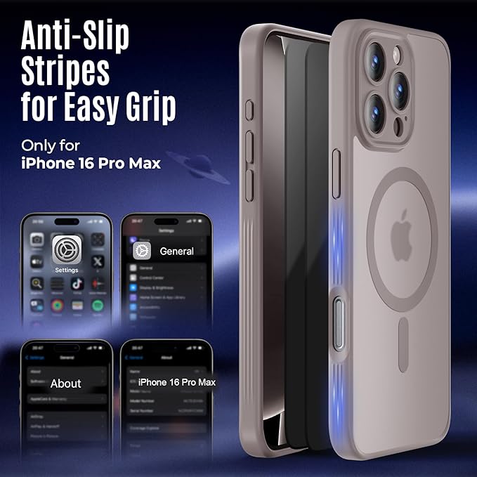 Symcele Designed for iPhone 16 Pro Max Case, Compatible with MagSafe, with Privacy Screen Protectors X2, [Camera Protection] [15FT Drop Protection] Shockproof Phone Case, 2024, Natural Titanium