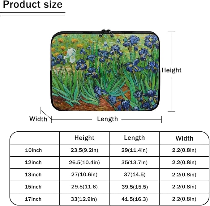 Irises Painting Laptop Sleeve 13 Inch for Women Exquisite Van Gogh Painting Pattern Computer Bag with Funny Design Lightweight Multiple & Neatly Organizers for On-The-Go Essentials