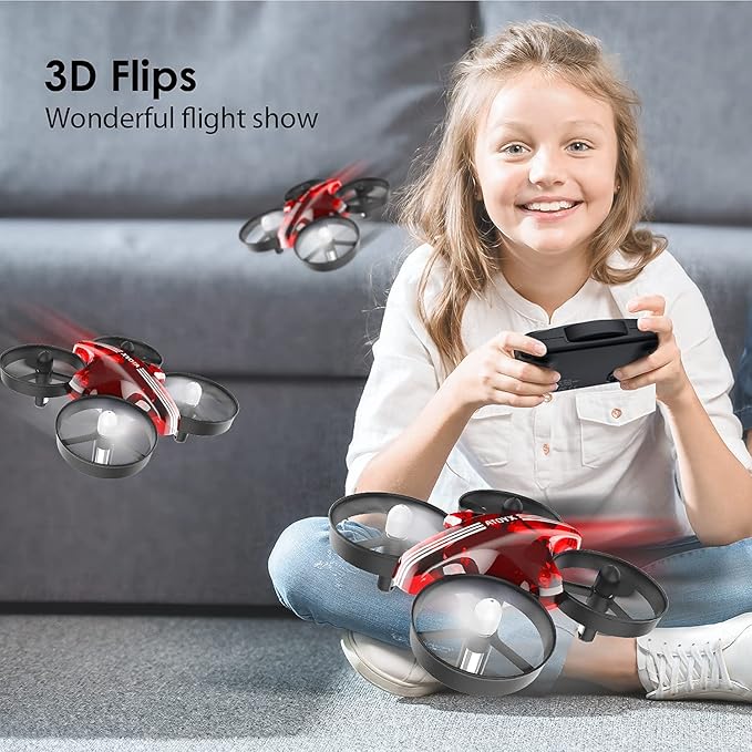 Mini Drone for Kids & Beginners, Indoor Portable Hand Operated/RC Nano Helicopter Quadcopter,Auto Hovering,3D Flips,Birthday＆ Children's Day Gift for Boys and Girls,Auto Hovering, Headless Mode & Remote Control, Red.4-blade design-ATOYX