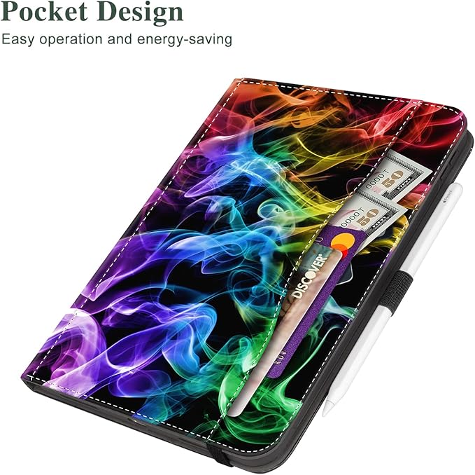 Vimorco Case for iPad (A16) 11th Generation 2025, for iPad 11th/10th Generation Case, Faux Leather Protective Adjustable Cover, Auto Sleep/Wake, Card Pocket with Pencil Holder, Colorful Smoke
