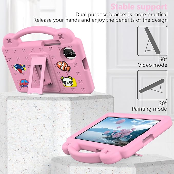 AKABEILA Compatible with Honor Pad X7 8.7 inch 2025 Tablet Case, Kids Friendly Universal Lightweight Shockproof Protective Case with Shoulder Strap & Stand Handle Pink