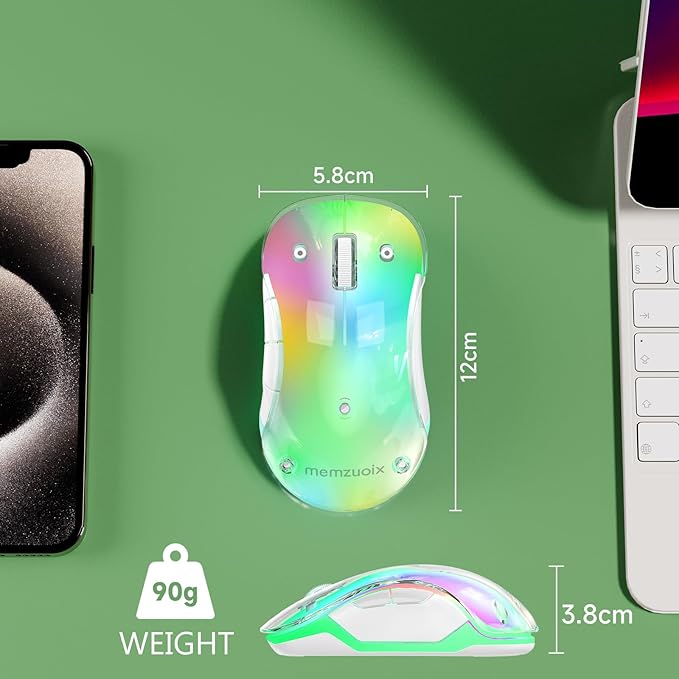 memzuoix 2.4G Wireless Mouse with Customizable Cover & 9-Color LED - Rechargeable Ergonomic, 1400 DPI, 5 Buttons, USB Receiver for PC/Mac - Green