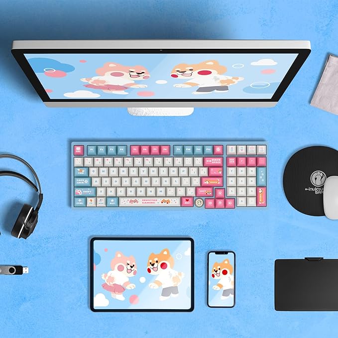 GATERON iG 98 Co-Branded Mechanical Gaming Keyboard, Tri-Mode Hot Swappable Wired/Bluetooth/2.4G Wireless Keyboard with RGB Light for Windows & Mac, PBT Keycaps (Sweet Time, Mountain Top Switch)
