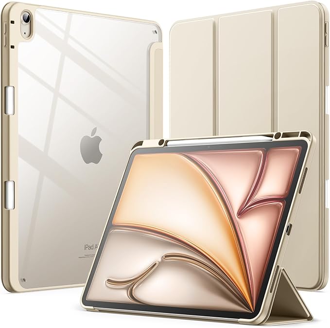 JETech Case for iPad Air 13-Inch M4/M3/M2 (2026/2025/2024) with Pencil Holder, Clear Transparent Back Shell Slim Stand Shockproof Tablet Cover, Auto Wake/Sleep (Starlight)