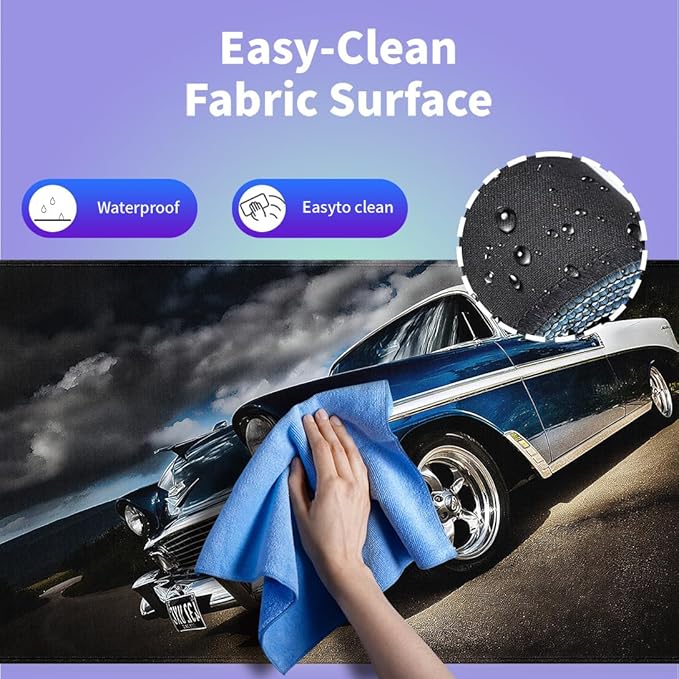Large Gaming Mouse Pad (31.5" x 15.8") - Elegant Blue Classic Car Journeying on a Peaceful Road, Extra XXL Office Accessories, Premium Stitched Anti-Slip Office Desk Mat