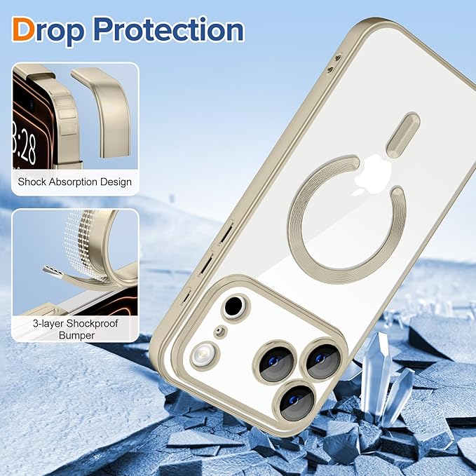 Hython Magnetic Clear for iPhone 17 Pro Case with Camera Lens Protector [Compatible with MagSafe] Luxury Plating Edge Slim Soft TPU Cover Protective Phone Case for iPhone 17 Pro 6.3", Matte Gray