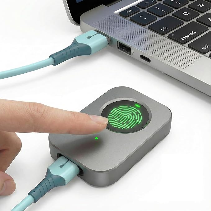 Windows Hello Fingerprint Reader for Windows 11 10, Offline Physical Security Vault for PC, USB Biometric Fingerprint Scanner, 360° Touch Secure Login & Data Encryption Device for Laptop Sliver
