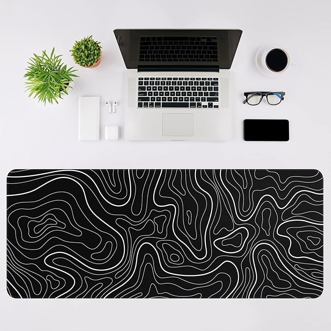 Rcege Large Mouse Pad for Desk - Gaming Mouse Pad with Stitched Edges, Anti-Slip Base for Keyboard and Mouse(Black Line, 31.5L x 15.8W inches)